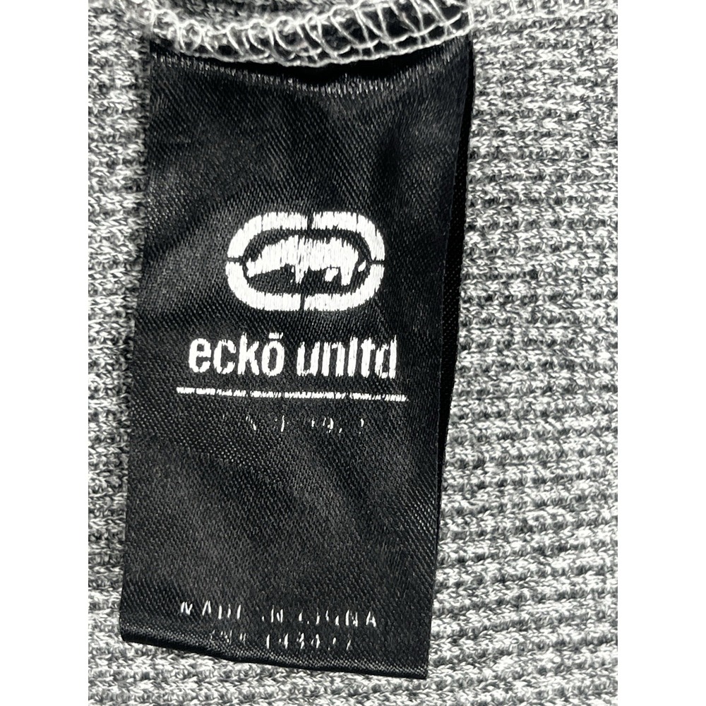 Ecko Unltd Shirt Mens L Waffle Knit Rhino Logo Gray Long Sleeve Thermal Y2K EUC - Picture 7 of 13